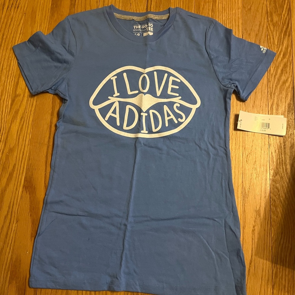 adidas Blue Graphic 'I Love Adidas' Tee - Large (14)